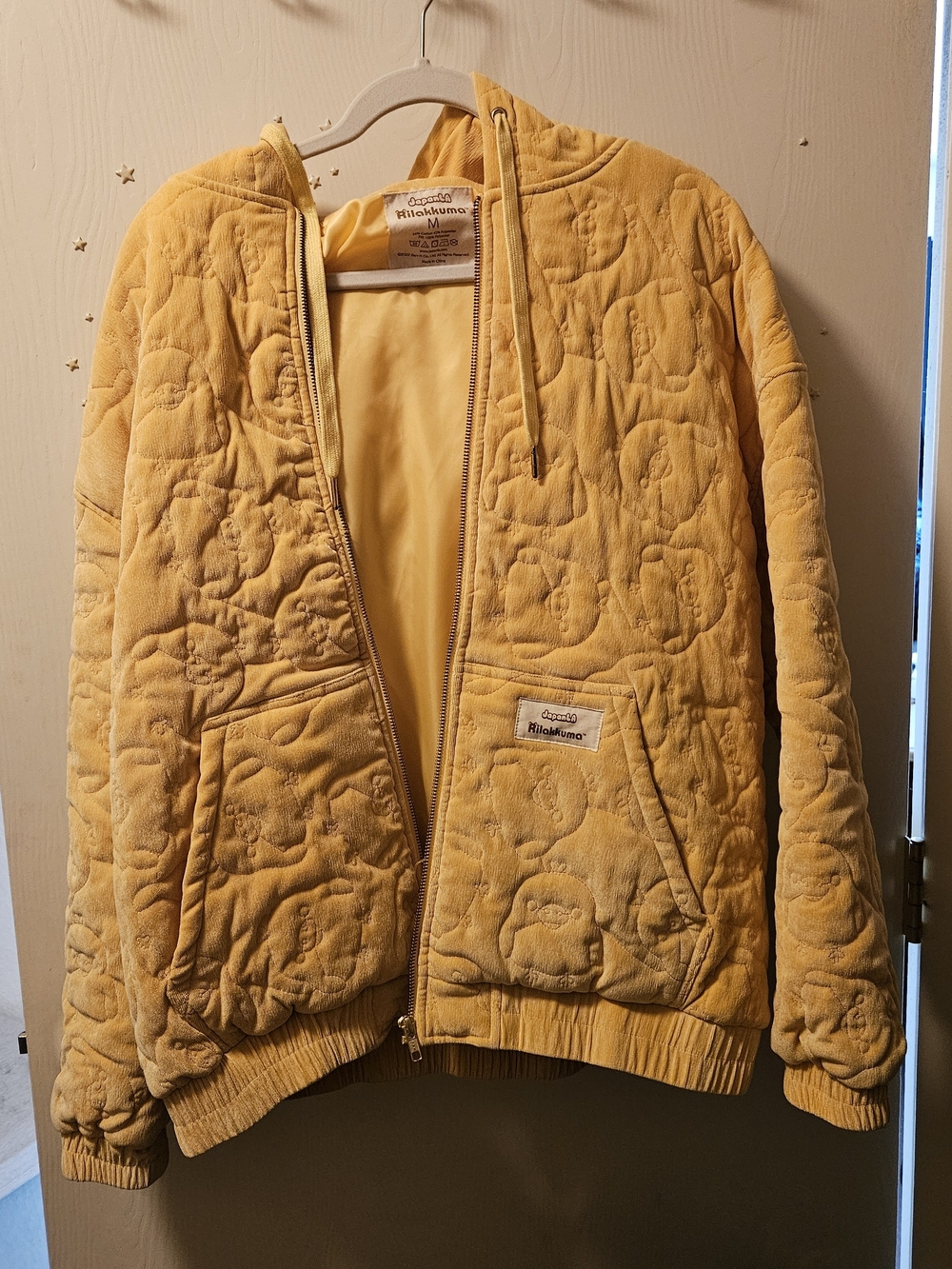 Rilakkuma Quilted Zip-Up Hoodie in Canary Yellow Corduroy Fabric